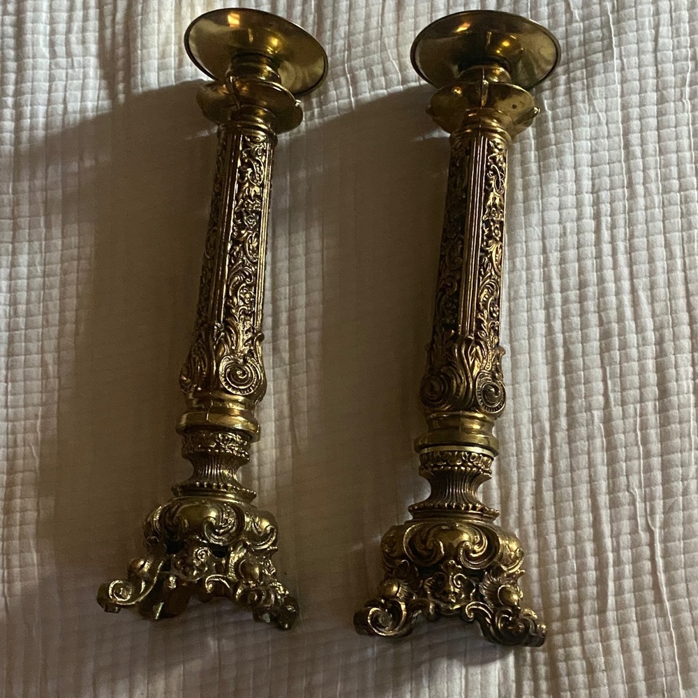Vintage brass large candle holders